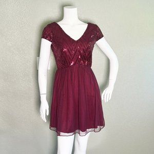 NWT Speechless Burgundy Maroon Sequin Chiffon Dress 7 Juniors